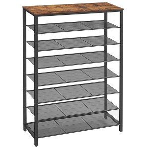 8 Tier Shoe Rack, Shoe Organizer, 32-40 Pairs of Shoes, Large Shoe Rack Organizer with 7 Metal Mesh Shelves, Rustic Brown and Black - 1 of 4