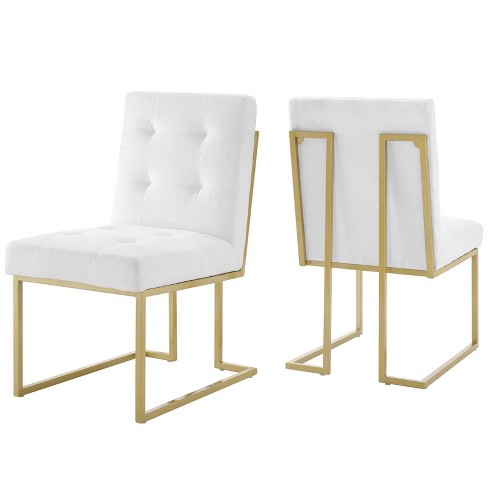 Set Of 2 Privy Stainless Steel Upholstered Fabric Dining Accent Chairs ...