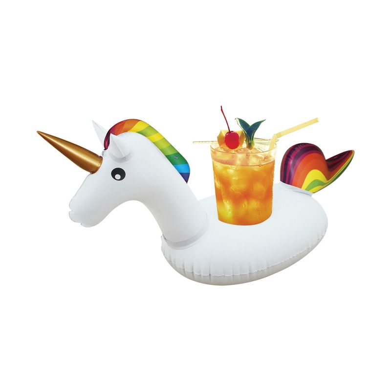 Northlight 16" Inflatable Unicorn Swimming Pool Floating Drink Holder, 1 of 3