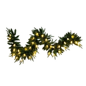 Nearly Natural 6' Pre-Lit Artificial Luxembourg Pine Christmas Garland with Multicolored Bulb LED Lights - 1 of 4