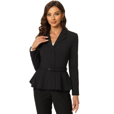 Allegra K Women's Vintage Ruffle Hem Belted Notched Lapel Office Work ...