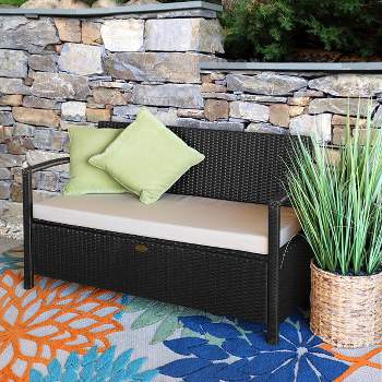 Barton Outdoor Patio Deck Box Storage Bench w/ Seat Cushion Furniture, Black