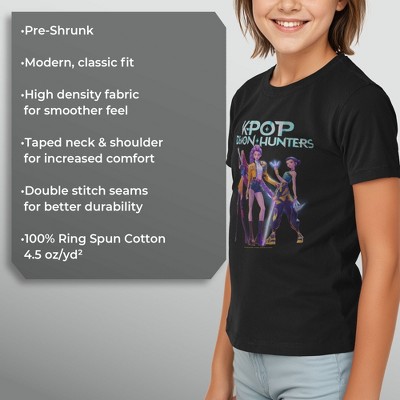KPop Demon Hunters Girls' KPop Demon Hunters HUNTR/X Battle Ready Group Shot T Shirt - Black - Small — фото 6