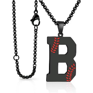 Baseball Initial Necklace for Boys Men A-Z Letter Necklaces Chain Stainless Steel Pendant with Accessories Sport Charm Baseball Gifts for Team Player - 1 of 4