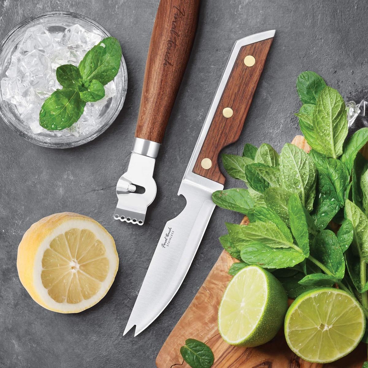 Final Touch Bar Knife & Zester Set - Multi-Function Design for Effortless Cocktail Prep - Adjacent Edge Handle, Stainless Steel Blade, Bottle Opener - thumbnail 2