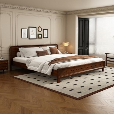 Wooden King Size Bed with Headboard, Sturdy Solid Wood Frame, Platform Bed, Minimalist and Modern Bedroom Furniture-Maison Boucle