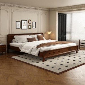 Wooden King Size Bed with Headboard, Sturdy Solid Wood Frame, Platform Bed, Minimalist and Modern Bedroom Furniture-Maison Boucle - 1 of 4