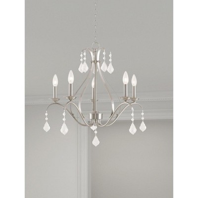 Brushed Nickel 5-Light Chandelier with Clear Crystals
