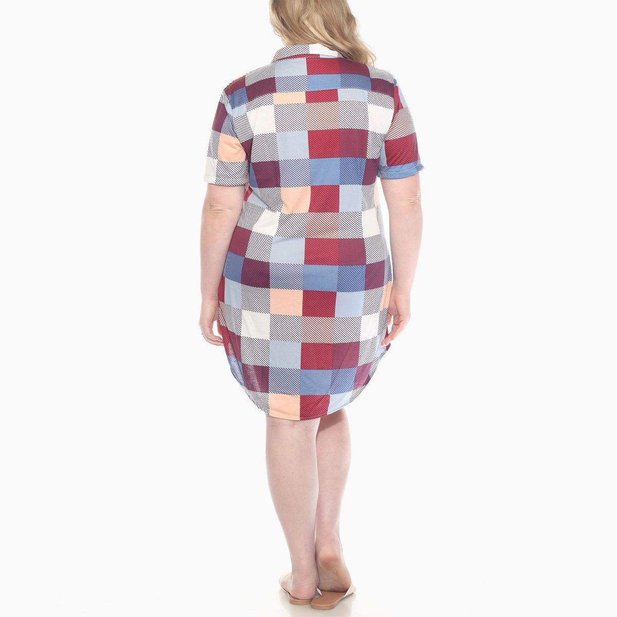 Plus Size Short Sleeve Plaid Button Down Shirt Dress -White Mark - thumbnail 8