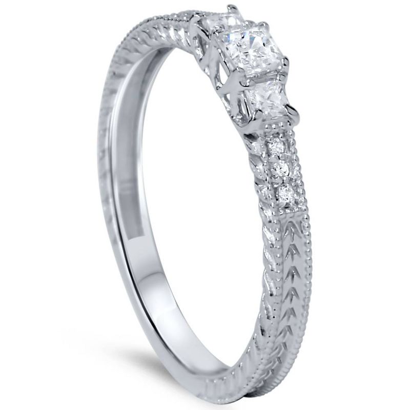 Pompeii3 1/4ct Vintage Three Stone Princess Cut Diamond Engagement Ring 14K White Gold, 2 of 6