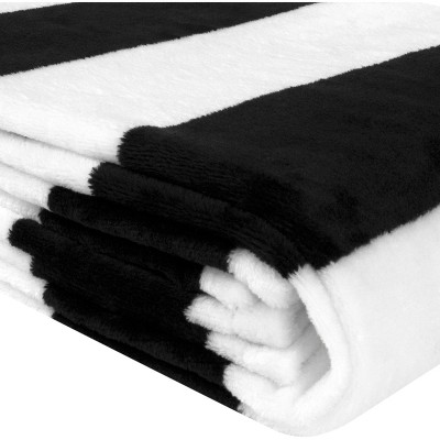 Twin Black and White Striped Fleece Blanket