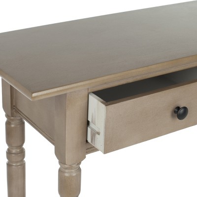Transitional Gray Pine Console Table with Dual Storage Drawers