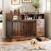48" Large Dog Crate Furniture, Farmhouse Dog Kennel with Built-in Dog Bowl, 3 Drawers & Open Shelves, Heavy-Duty Wooden Dog Crate Table - 3 of 4