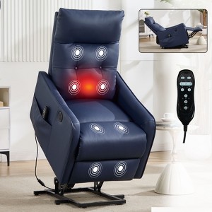 Black PU Single Motor Power Lift Recliner Chair with Massage and Heat for Elderly, Max Reclining Angle 155° - 1 of 4