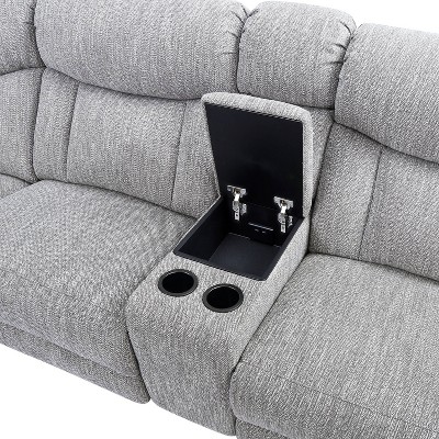 Gray Herringbone Six-Piece Fabric Sectional with Pillow-top Arms