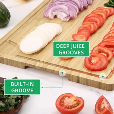 Natural Bamboo 20" x 14" Cutting Board with Handles and Juice Groove