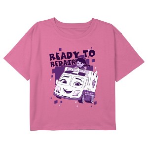 Girl's Firebuds Violet Ready to Repair Crop Top T-Shirt - 1 of 3