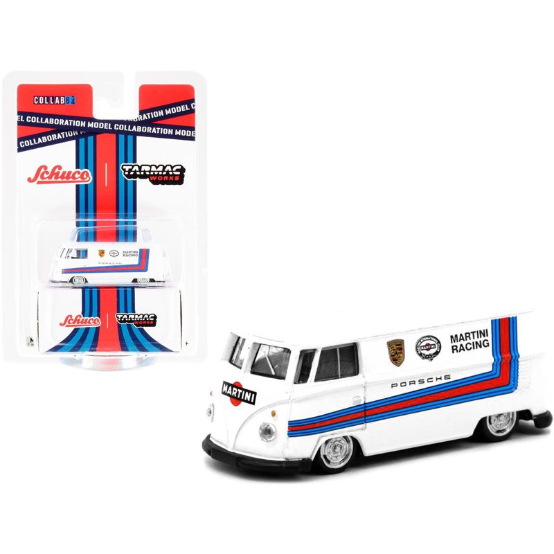 Volkswagen T1 Van Low Ride Height White w/Stripes "Martini Racing" Collab. Model 1/64 Diecast Model Car by Schuco & Tarmac Works, 1 of 4
