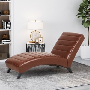 GDFStudio Metter Contemporary Faux Leather Channel Stitch Chaise Lounge - 1 of 4