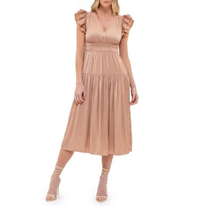 August Sky Women's Short Double Ruffle Sleeves Midi Dress - 1 of 4