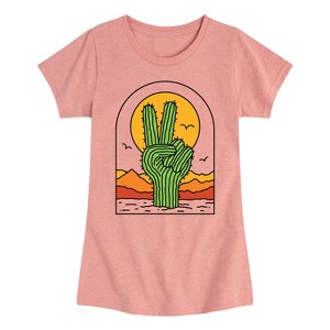 Girls' - Instant Message - Cactus Peace Sign Fitted Short Sleeve Graphic T-Shirt - 1 of 4