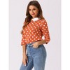 Allegra K Women's Polka Dots Contrast Peter Pan Collar 3/4 Sleeves Blouse - 3 of 4