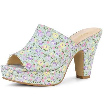 Perphy Women's Platform Floral Chunky Heel Slides Sandals