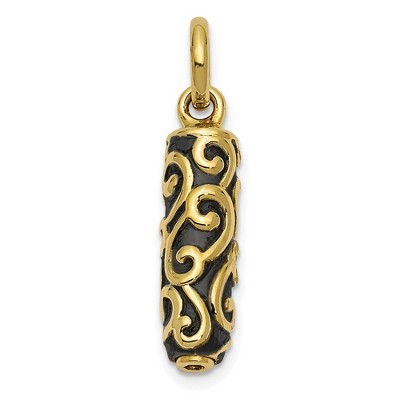 Black Bow Jewelry 10k or 14k Yellow Gold Antiqued Scroll Cylinder Ash Holder Pendant