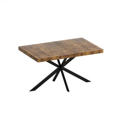 70.86" Vintage Rectangular Extendable Dining Table with Antique Wood Top and Black Embossed Panel