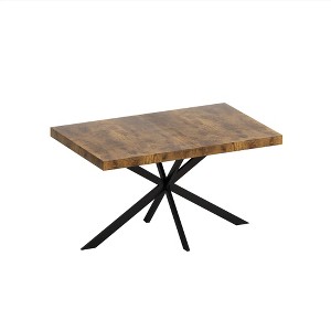 70.86" Vintage Rectangular Extendable Dining Table with Antique Wood Top and Black Embossed Panel - 1 of 4