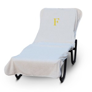 BC BARE COTTON Luxury Hotel & Spa Monogrammed Pool Chaise Lounge Cover, Standard Size 90 X 29 Inches - White - Gold Block - 1 of 4