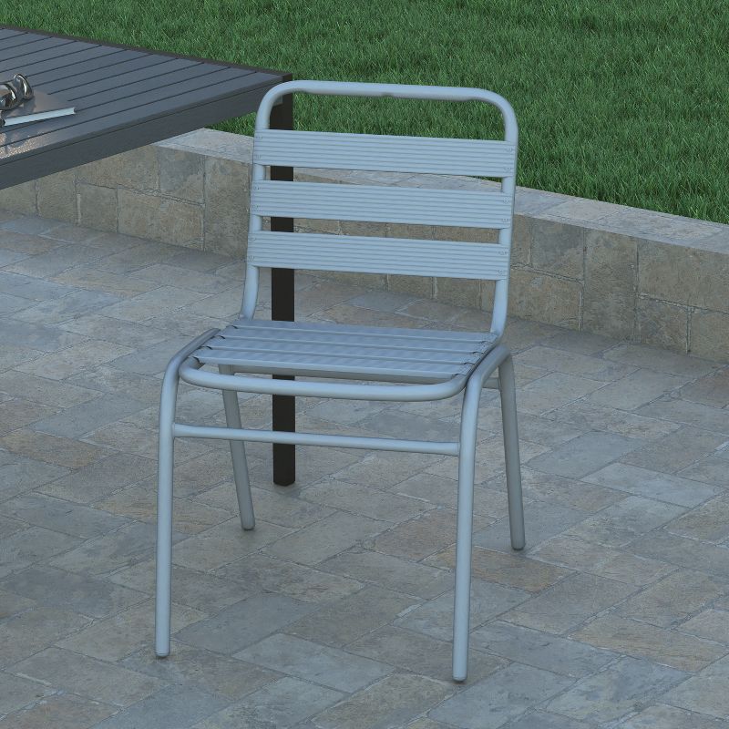 Emma and Oliver Aluminum Commercial Indoor-Outdoor Armless Restaurant Stack Chair with Triple Slat Back, 4 of 12
