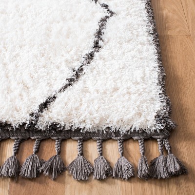Gray and Cream Diamond Shag Square Area Rug with Tassels