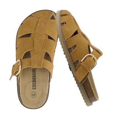 CUSHIONAIRE Benson Women’s Fisherman Clog – Suede Slip-On Sandal with Adjustable Buckle & Contoured Cork Footbed