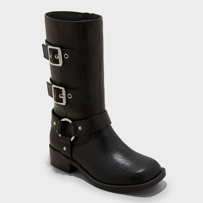 NEW Girls factory Black Buckle Zipper Boots 2