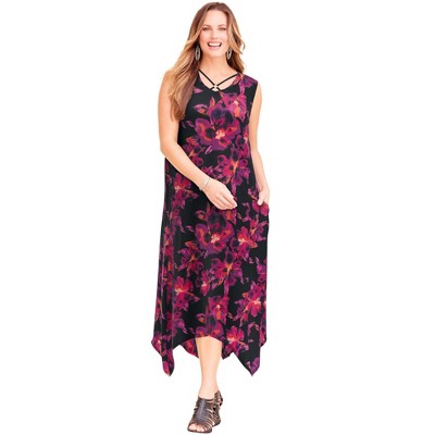Catherines Women's Plus Size Anywear Reversible Crisscross V-Neck Maxi Dress