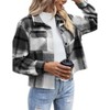 Zeagoo Womens Fashion Cropped Flannel Shacket Jacket Plaid Button Down Shirt Trend Casual Cozy Coat Tops - 2 of 4