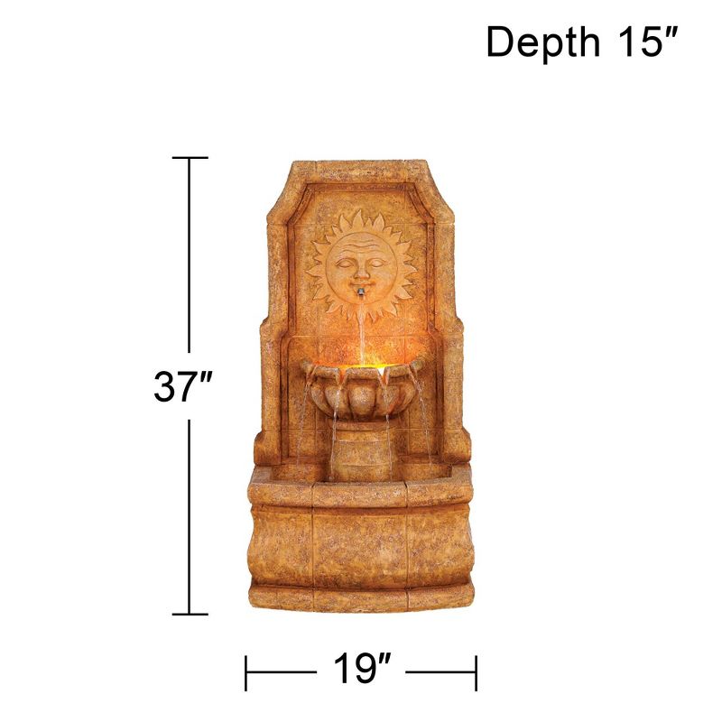 John Timberland Outdoor Wall Water Fountain with Light LED 37" High 2 Tiered Sun Face for Yard Garden Patio Deck Home, 4 of 8