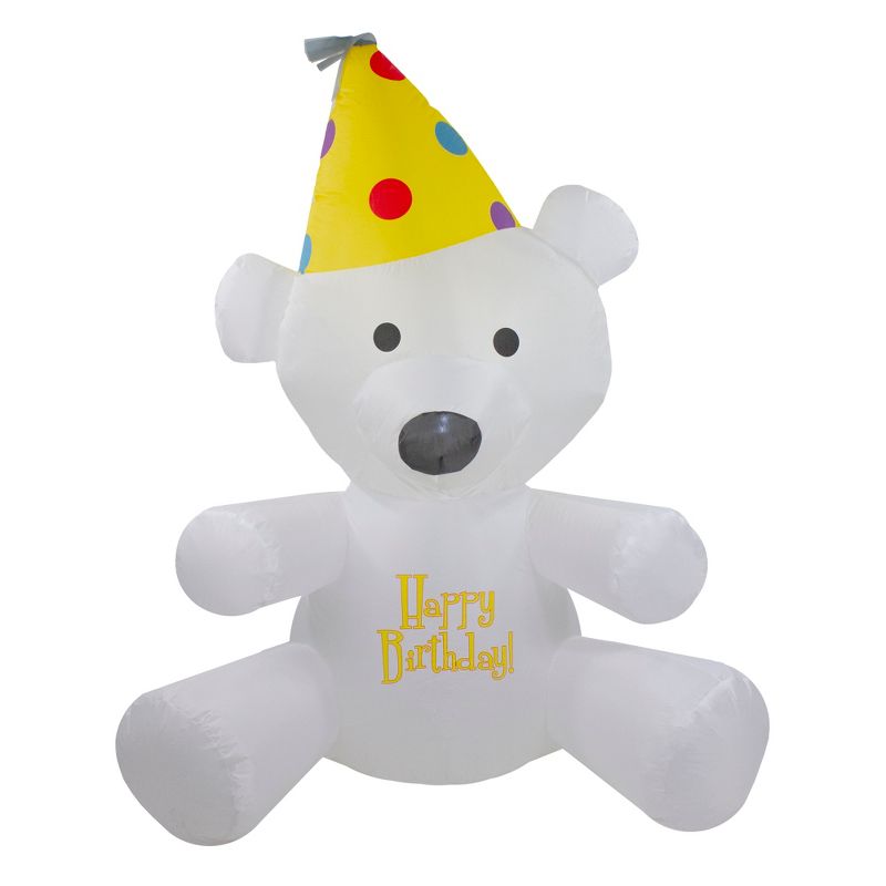 Northlight 4' Inflatable Lighted Happy Birthday Bear Outdoor Decoration, 1 of 7