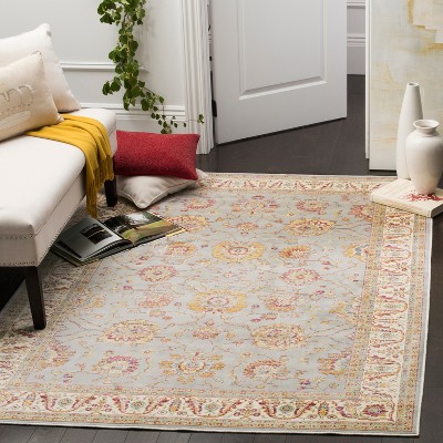 Sevilla Silver and Ivory Hand-Knotted Viscose Area Rug 4'0" x 5'7"