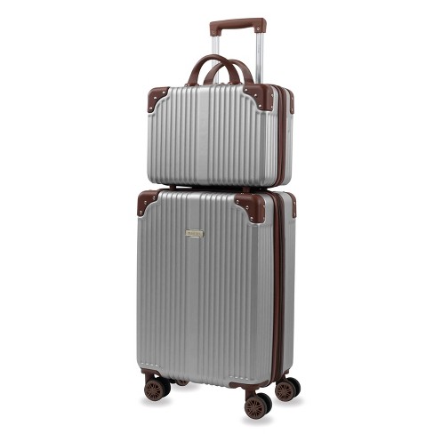 Puiche Tresor 2 Piece Carry On Spinner Weekender Bag Luggage Sets Silver