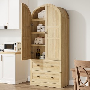 Farmhouse Arched Kitchen Pantry Cabinet, Tall Wood Kitchens Storage Cabinets with 2 Large Drawers, Easy Assembly - 1 of 1