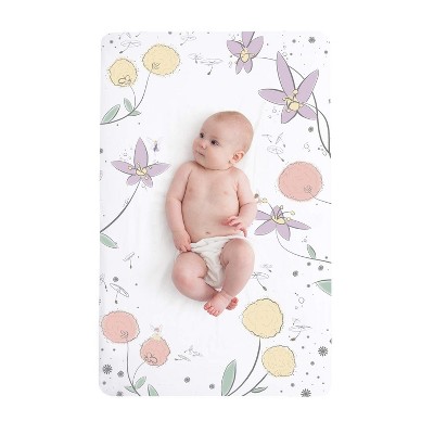 JumpOff Jo Fitted Mini Crib Sheet, Cotton Crib Sheet for Miniature Sized Crib Mattresses, Hypoallergenic and Breathable, 24" x 38", Fairy Blossom