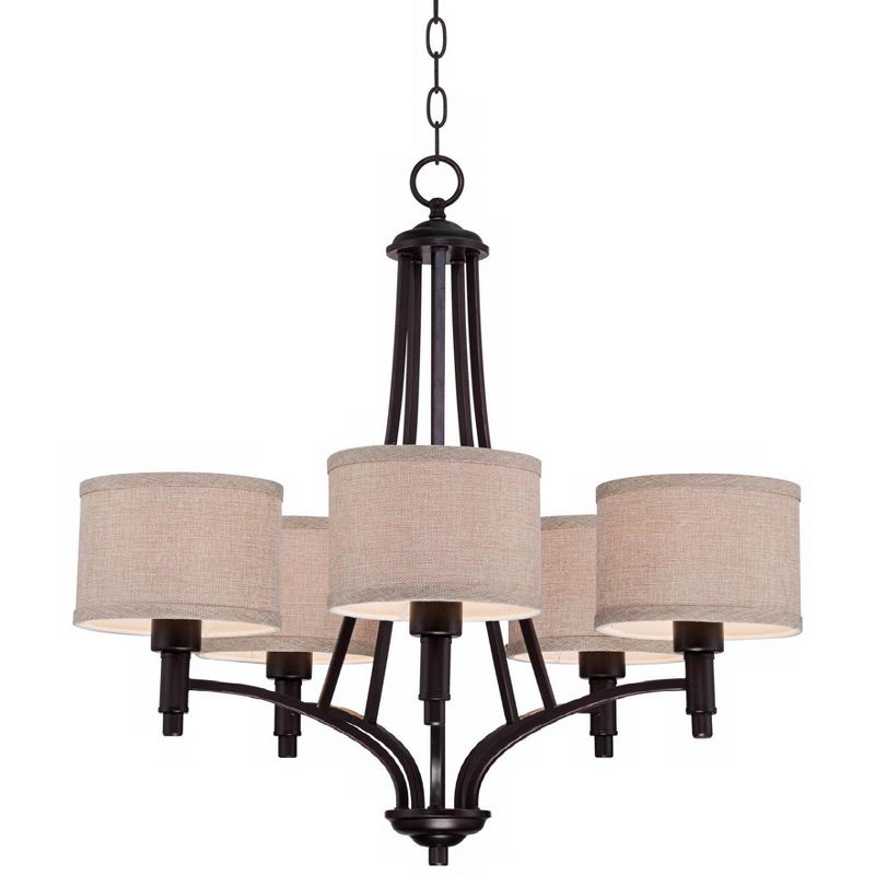 Franklin Iron Works La Pointe Oil Rubbed Bronze Pendant Chandelier 26" Wide Rustic Oatmeal Linen Shade 5-Light Fixture for Dining Room Kitchen Island, 5 of 8