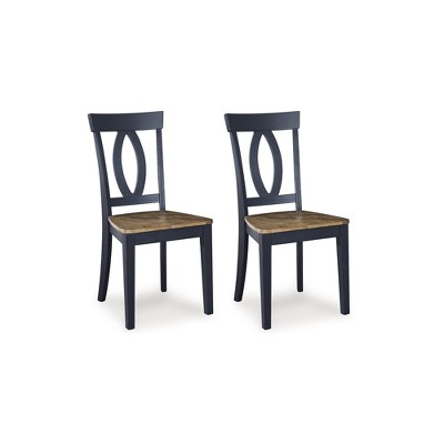 Signature Design by Ashley Landocken Casual Dining Chair with Contoured Seat, Set of 2, Blue & Brown