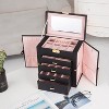 Gulches Synthetic Leather Huge Jewelry Box Mirrored Watch Organizer Necklace Ring Earring Storage Lockable Gift Case Black - 2 of 4