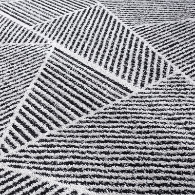 Black and Gray Geometric Synthetic Runner Rug 2'x7'