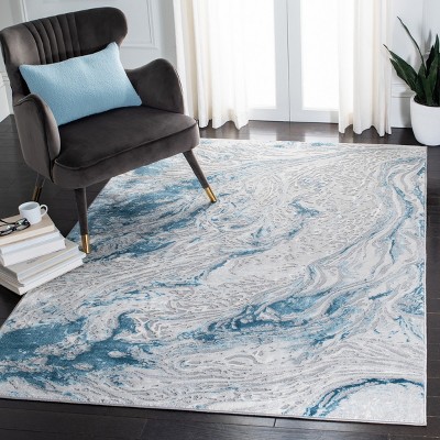 Chic Blue Synthetic 4'x6' Hand-Knotted Easy Care Area Rug