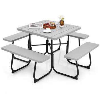 Costway Outdoor 8-person Square Picnic Table Bench Set with 4 Benches & Umbrella Hole Black/Grey/Green/White