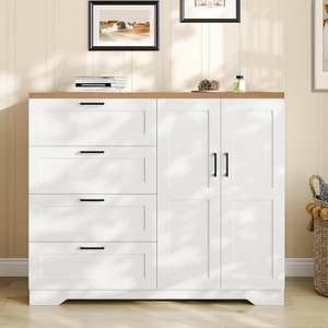 43.3" H Armoire Wardrobe Closet with 4 Drawers and 2 Doors, Hanging Rod, Multifunctional Wooden Dresser with Storage Closet, Bathroom Cabinet - 1 of 4
